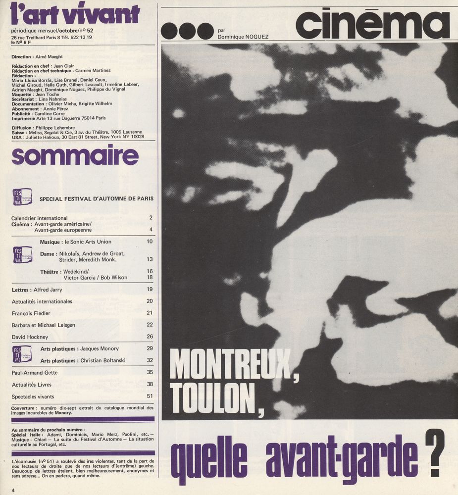 『CHRONIQUES DE l'art vivant』 octobre 1974  n° 52   2