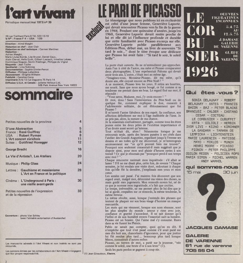 『CHRONIQUES DE l'art vivant』 mai 1973  n° 39 2