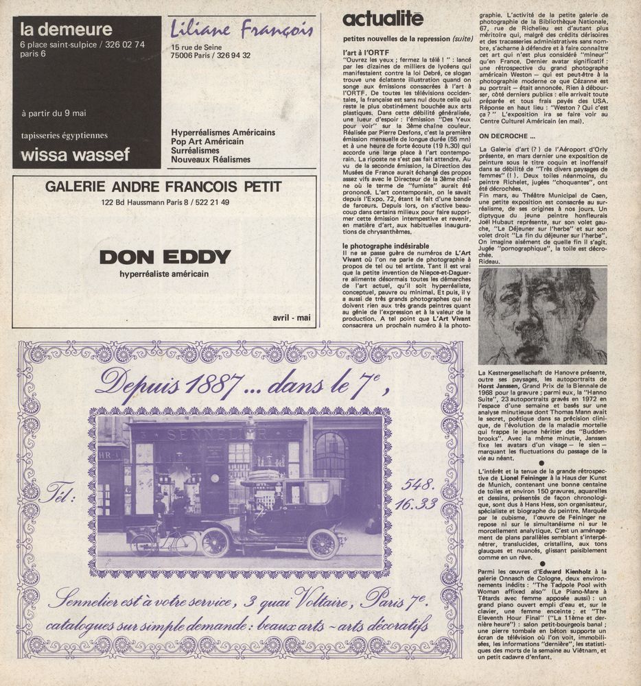 『CHRONIQUES DE l'art vivant』 mai 1973  n° 39 3
