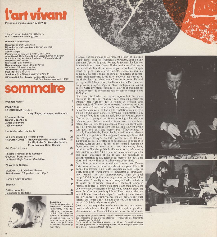 『CHRONIQUES DE l'art vivant』  juin 1973 n° 40 2