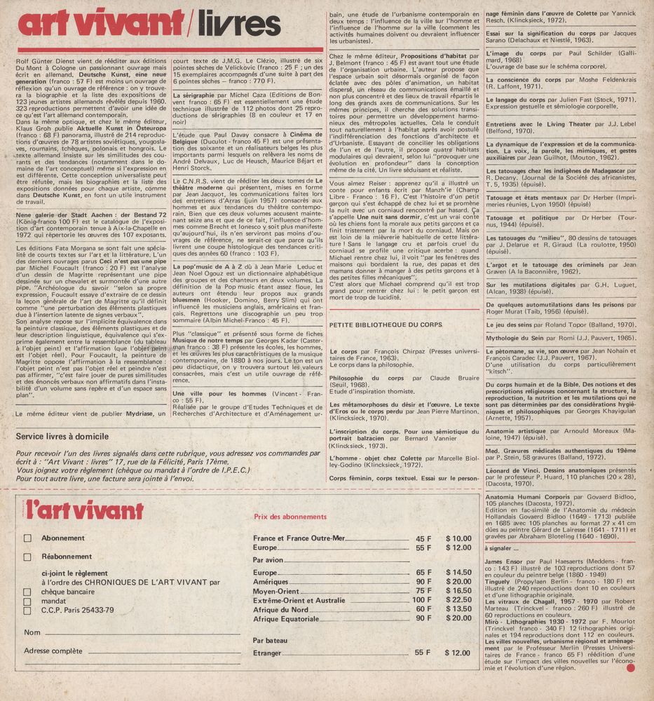 『CHRONIQUES DE l'art vivant』 juillet 1973 n° 41 3