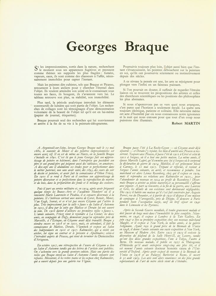 『CHEFS - D'ŒUVRE DE L'ART présente : GRANDS PEINTRES : Braque』 2