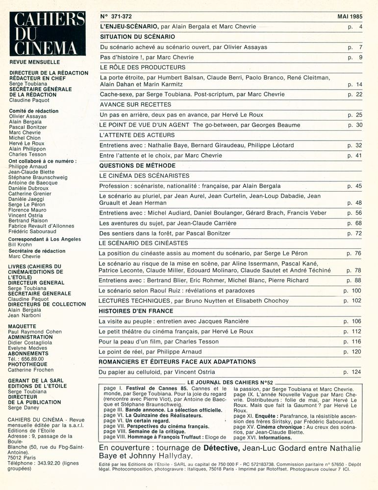 『CAHIERS DU CINEMA』 NUMÉRO SPÉCIAL 371/372, MAI 1985 2