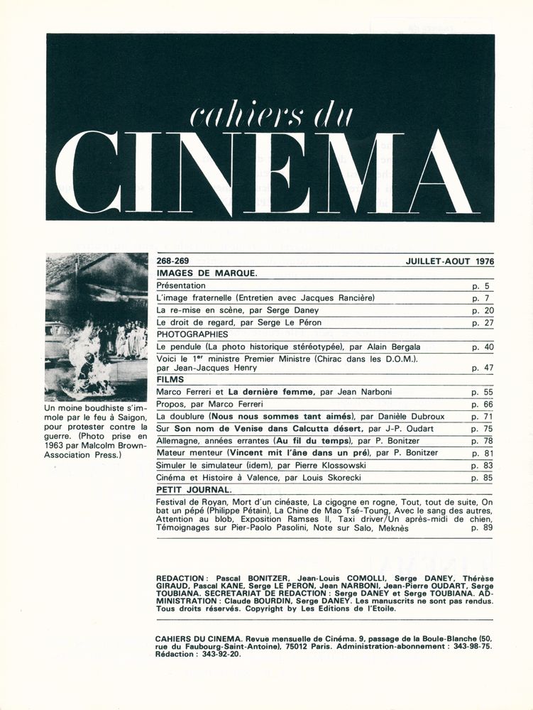 『cahiers du CINEMA』 Nº 268 - 269 JUILLET AOUT 1976 2