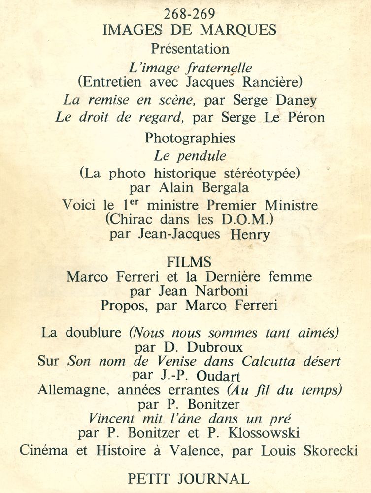 『cahiers du CINEMA』 Nº 268 - 269 JUILLET AOUT 1976 3