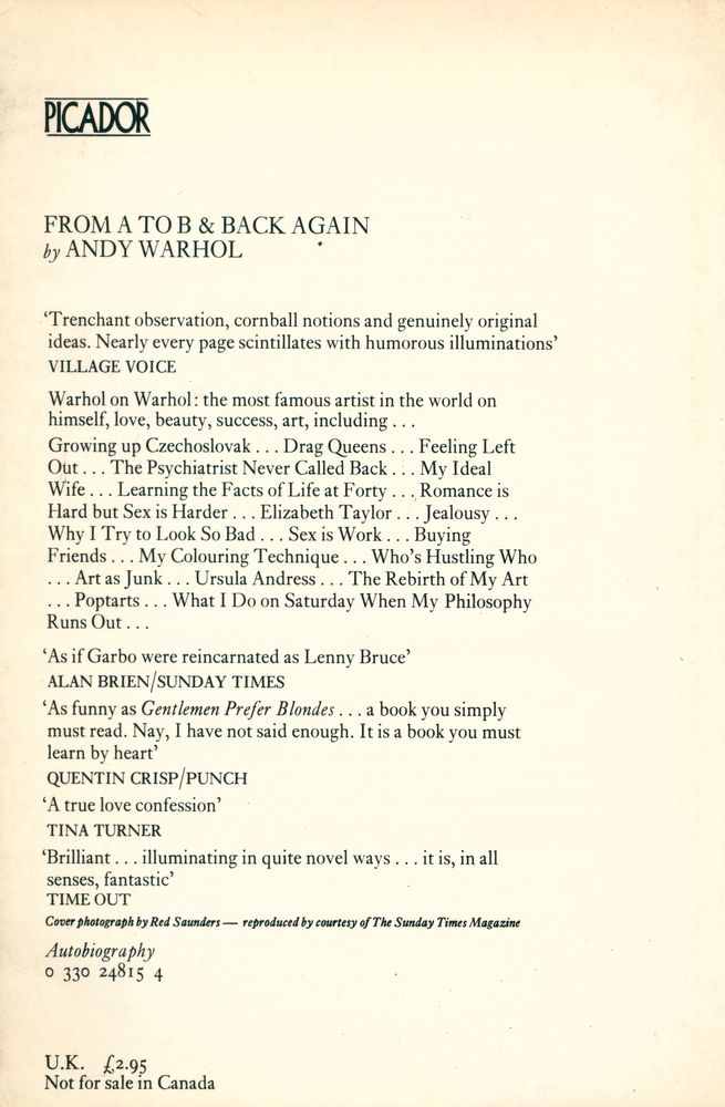 『FROM A TO B AND BACK AGAIN : THE PHILOSOPHY OF Andy Warhol』 4