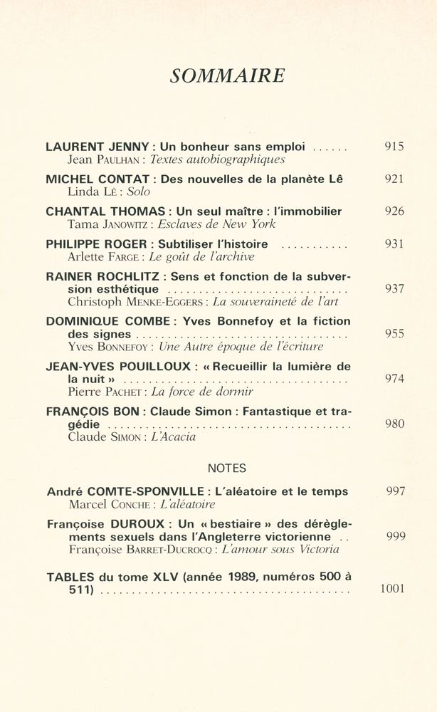 『CRITIQUE』 DÉCEMBRE 1989 511 2