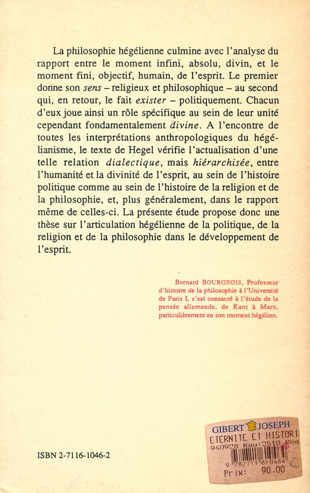 『ÉTERNITÉ ET HISTORICITÉ DE L'ESPRIT SELON HEGEL』 3