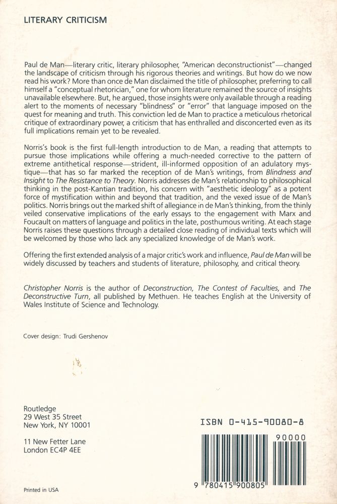 『Paul de Man : deconstruction and the critique of aesthetic ideology』 3
