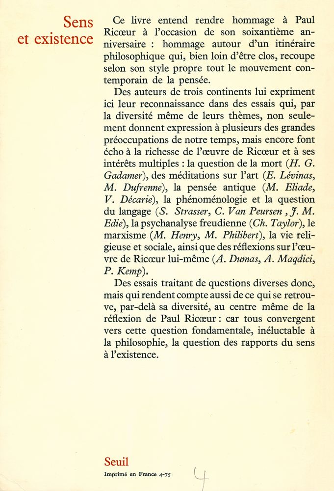 『Sens et existence : en hommage à Paul Ricoeur』 3