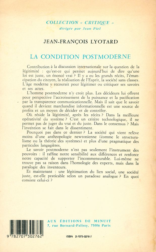 『LA CONDITION POSTMODERNE』 3