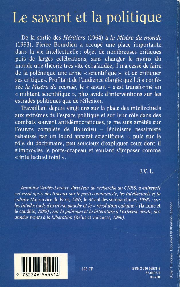 『Le savant et la politique : essai sur le terrorisme sociologique de Pierre Bourdieu』 4