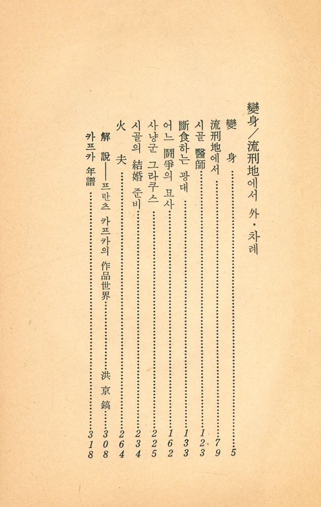 『三中堂文庫 344 - 變身/流刑地에서 外(삼중당문고 344 - 변신/유형지에서 외)』 2
