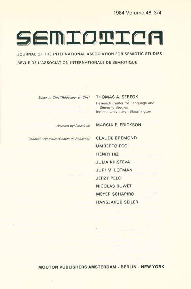『SEMIOTICA』 1984 Volume 48 - 1/2 3