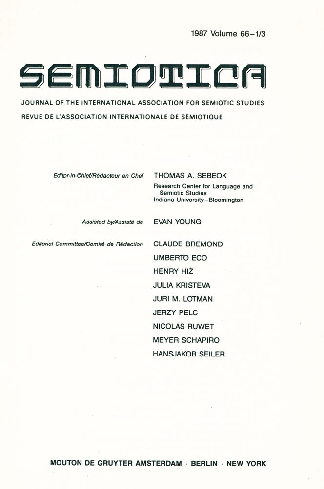 『SEMIOTICA』 1987 Volume 66 - 1/3 2