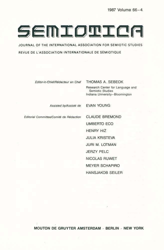 『SEMIOTICA』 1987 Volume 66 - 1/3 3