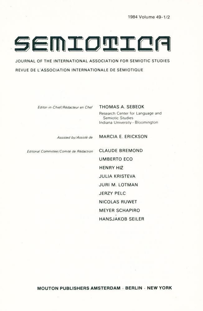 『SEMIOTICA』 1984 Volume 49 - 1/2 2
