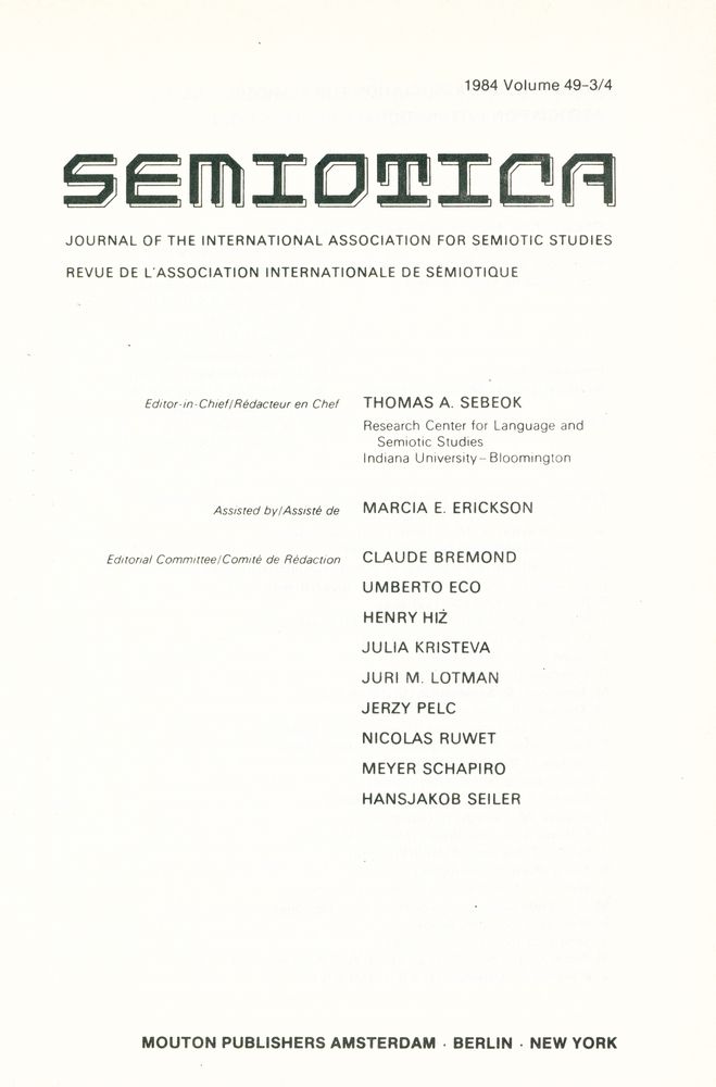 『SEMIOTICA』 1984 Volume 49 - 1/2 3