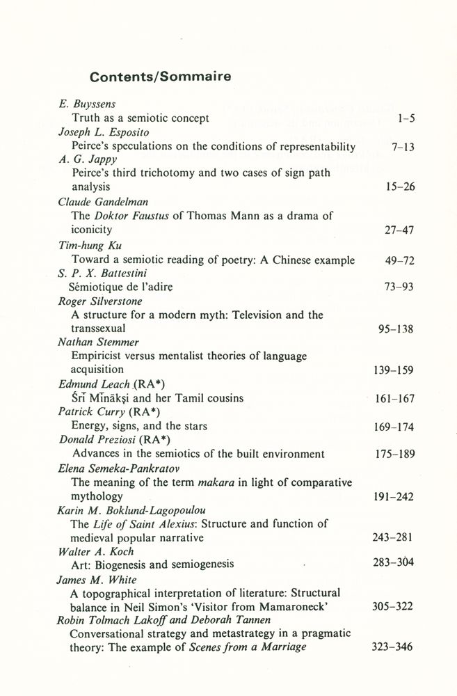『SEMIOTICA』 1984 Volume 49 - 1/2 4