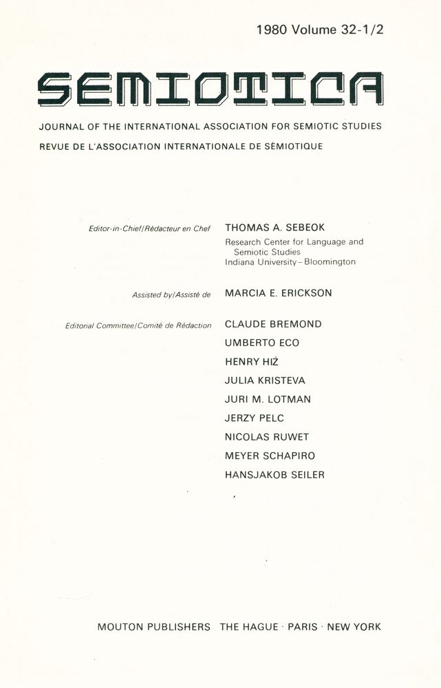 『SEMIOTICA』 1980 Volume 32 - 1/2 2