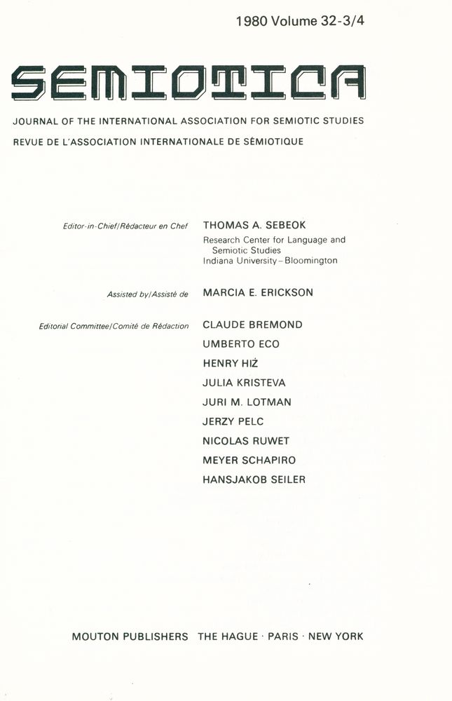 『SEMIOTICA』 1980 Volume 32 - 1/2 3