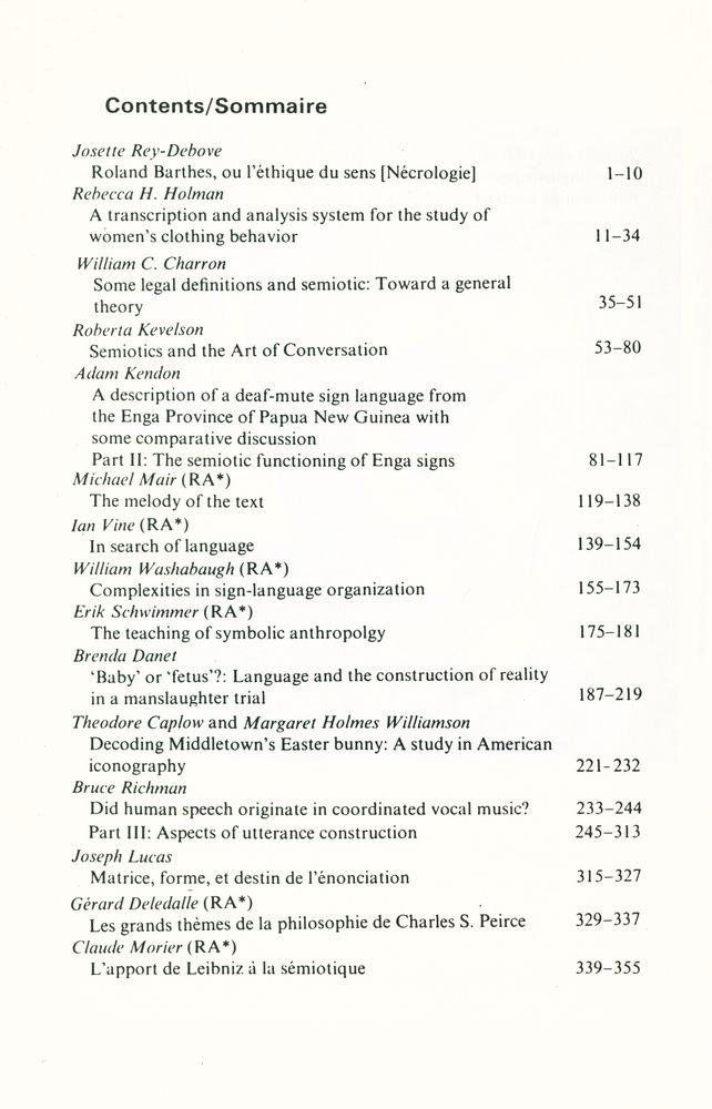 『SEMIOTICA』 1980 Volume 32 - 1/2 4