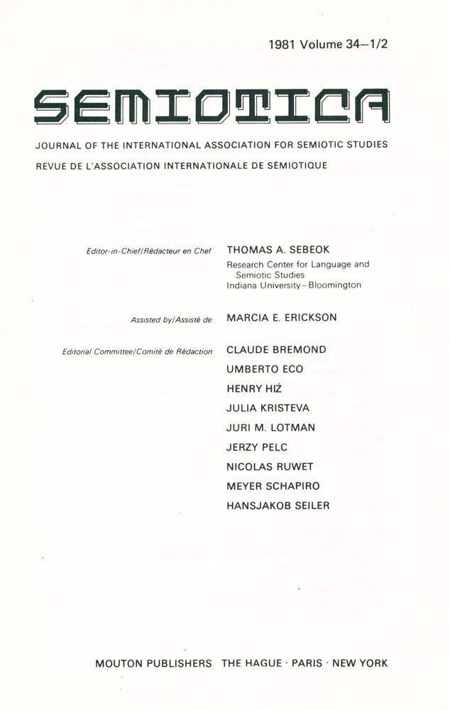 『SEMIOTICA』 1981 Volume 34 - 1/2 2