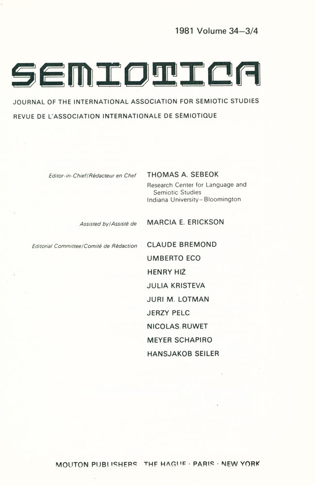 『SEMIOTICA』 1981 Volume 34 - 1/2 3