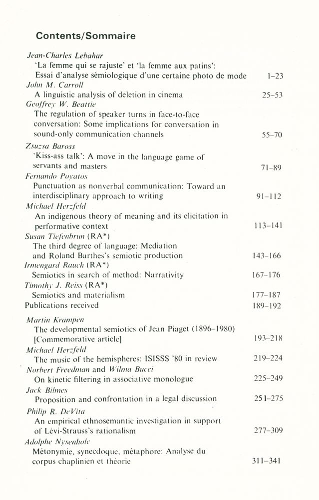 『SEMIOTICA』 1981 Volume 34 - 1/2 4