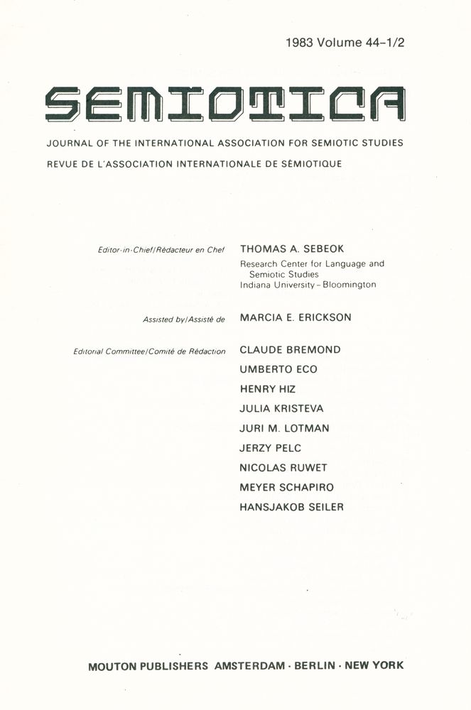『SEMIOTICA』 1983 Volume 44 - 1/2 2