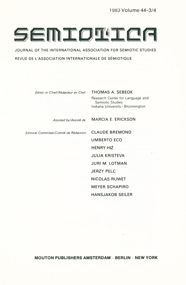 『SEMIOTICA』 1983 Volume 44 - 1/2 3
