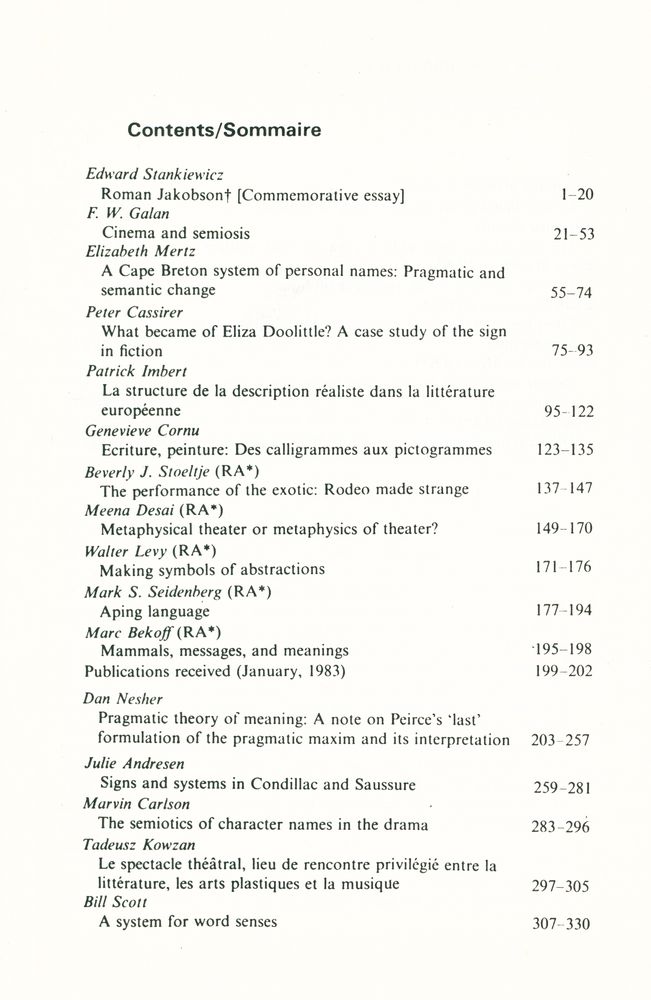 『SEMIOTICA』 1983 Volume 44 - 1/2 4