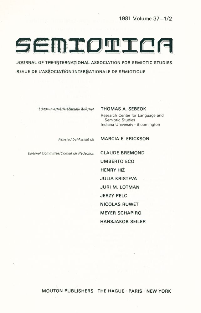 『SEMIOTICA』 1981 Volume 37 - 1/2 2