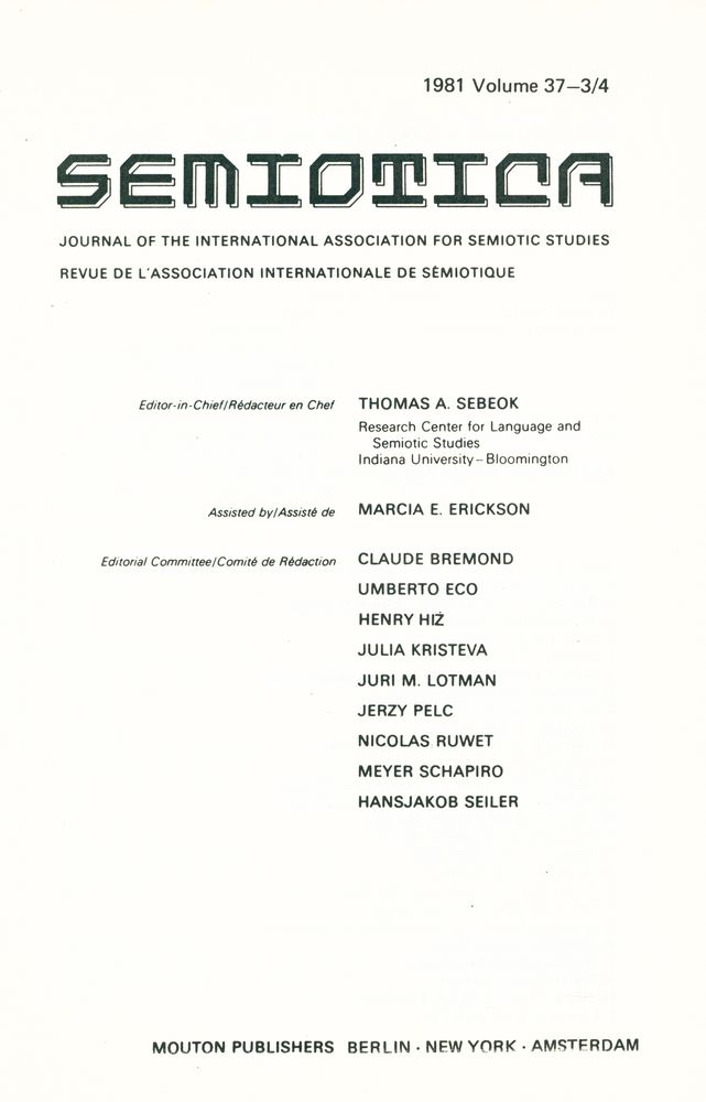 『SEMIOTICA』 1981 Volume 37 - 1/2 3