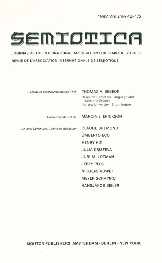 『SEMIOTICA』 1982 Volume 40 - 1/2 2