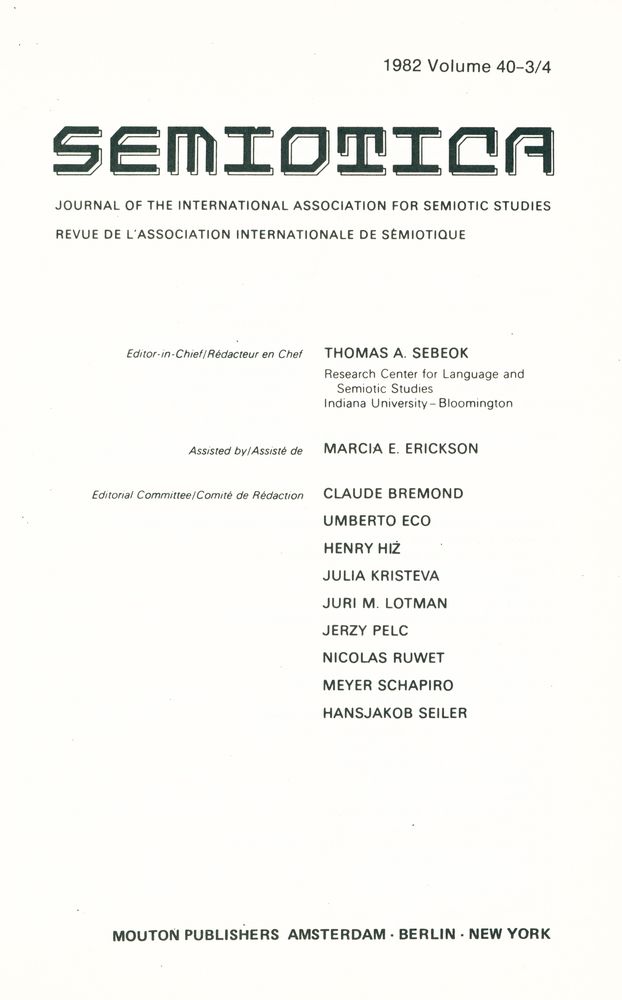 『SEMIOTICA』 1982 Volume 40 - 1/2 3
