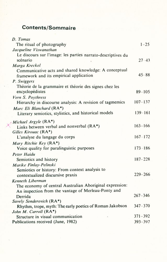 『SEMIOTICA』 1982 Volume 40 - 1/2 4