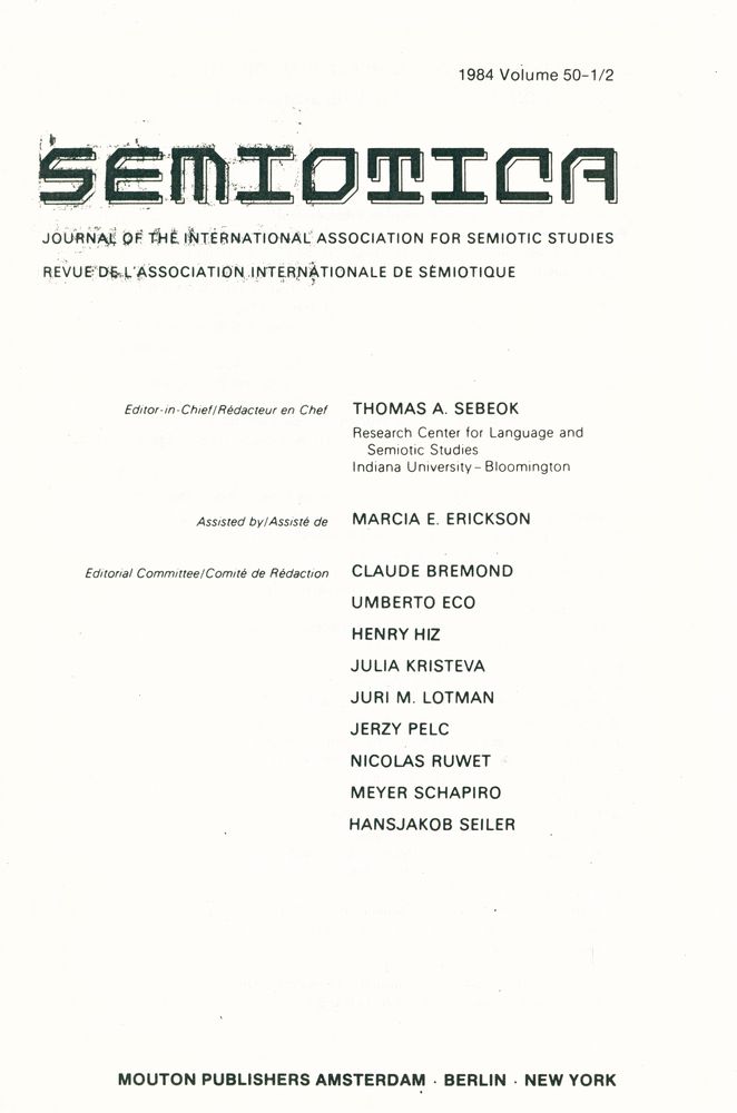 『SEMIOTICA』 1984 Volume 50 - 1/2 2