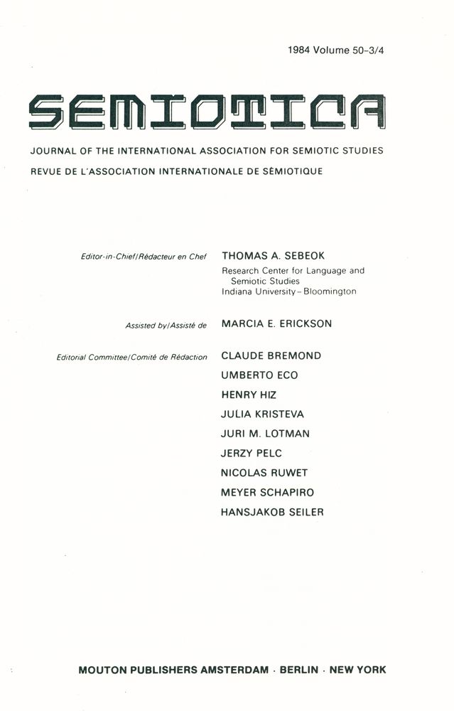 『SEMIOTICA』 1984 Volume 50 - 1/2 3