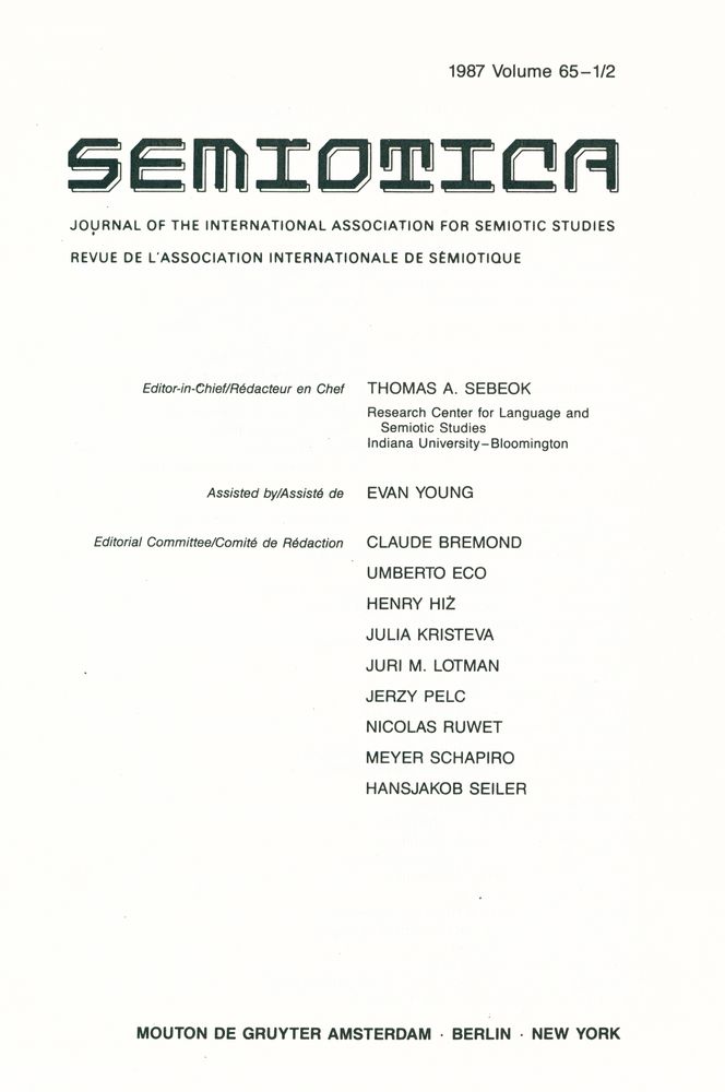 『SEMIOTICA』 1987 Volume 65 - 1/2 2