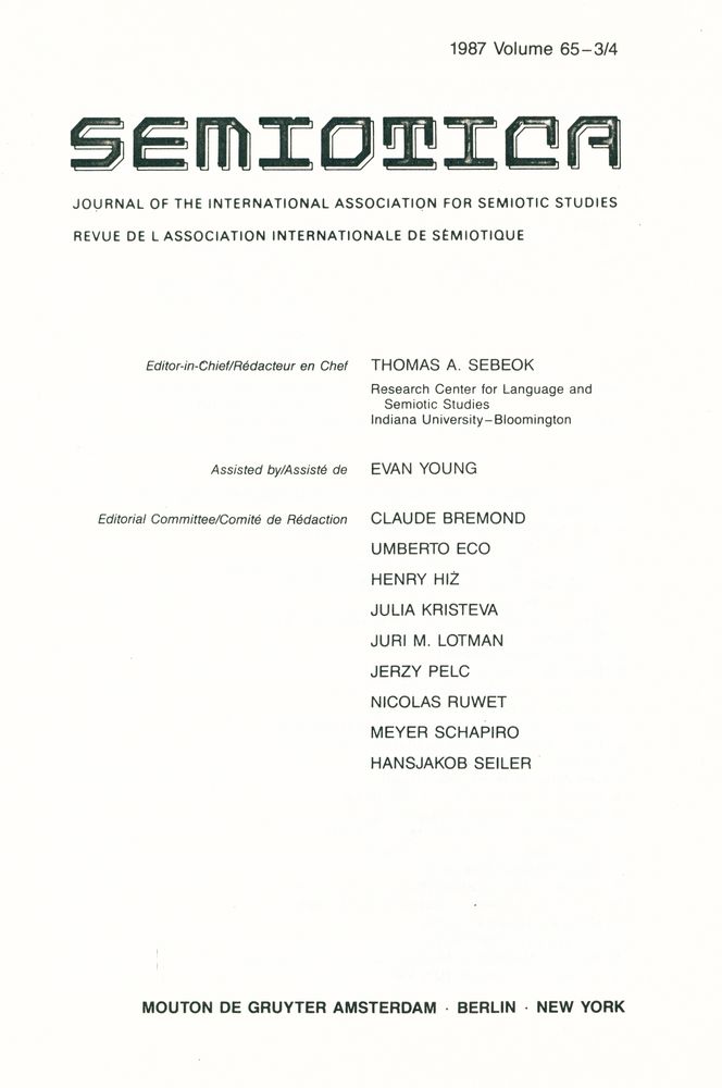 『SEMIOTICA』 1987 Volume 65 - 1/2 3