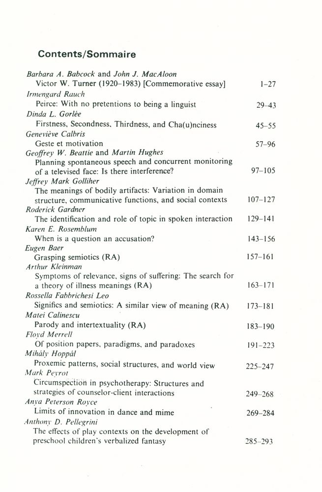 『SEMIOTICA』 1987 Volume 65 - 1/2 4