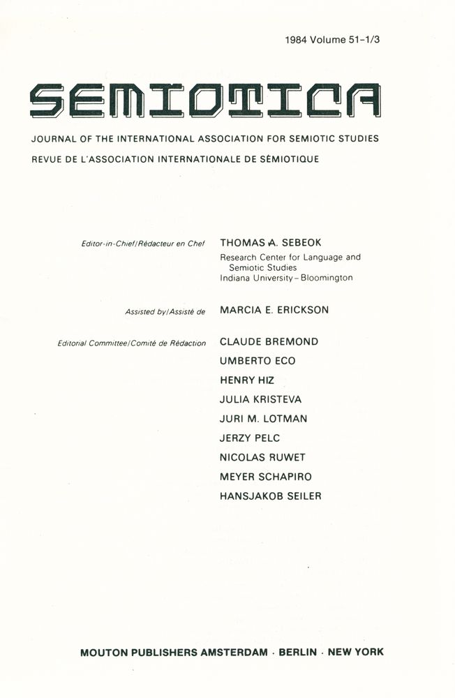 『SEMIOTICA』 1984 Volume 51 - 1/3 2