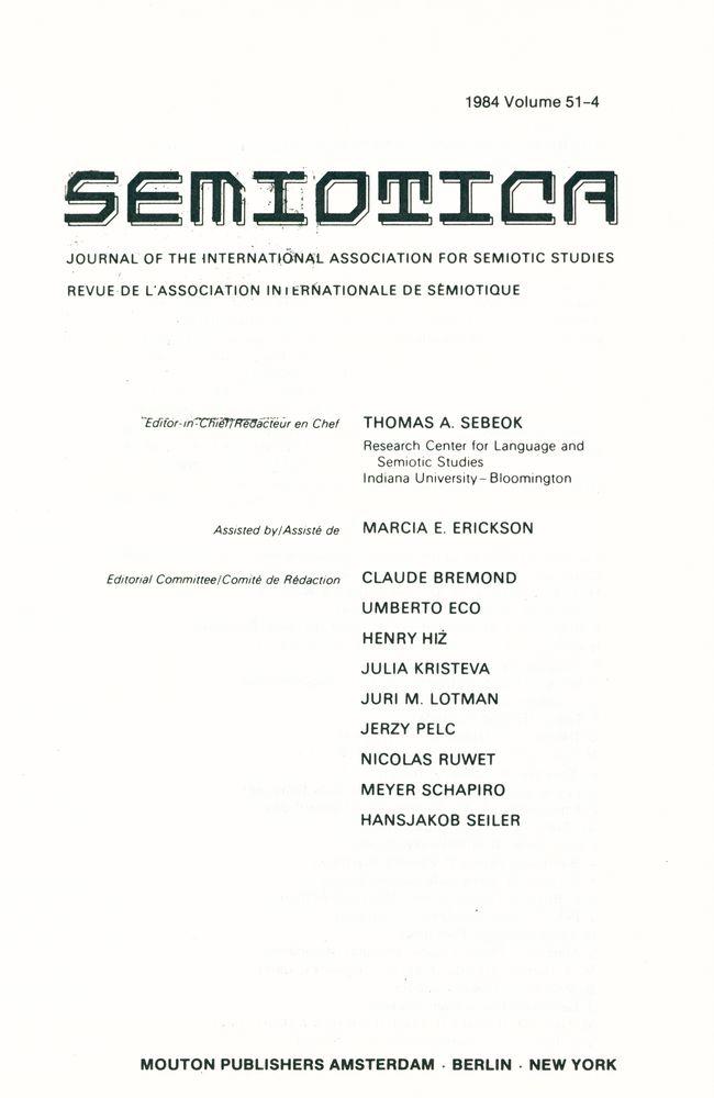 『SEMIOTICA』 1984 Volume 51 - 1/3 3