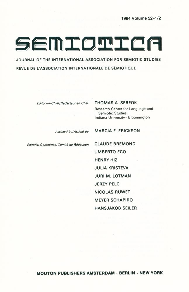 『SEMIOTICA』 1984 Volume 52 - 1/2 2