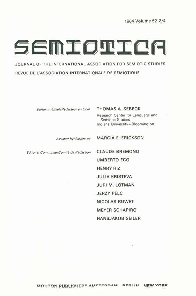 『SEMIOTICA』 1984 Volume 52 - 1/2 3