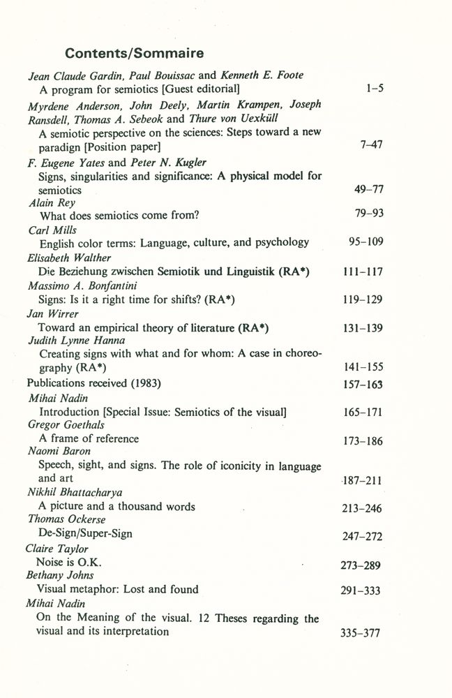 『SEMIOTICA』 1984 Volume 52 - 1/2 4