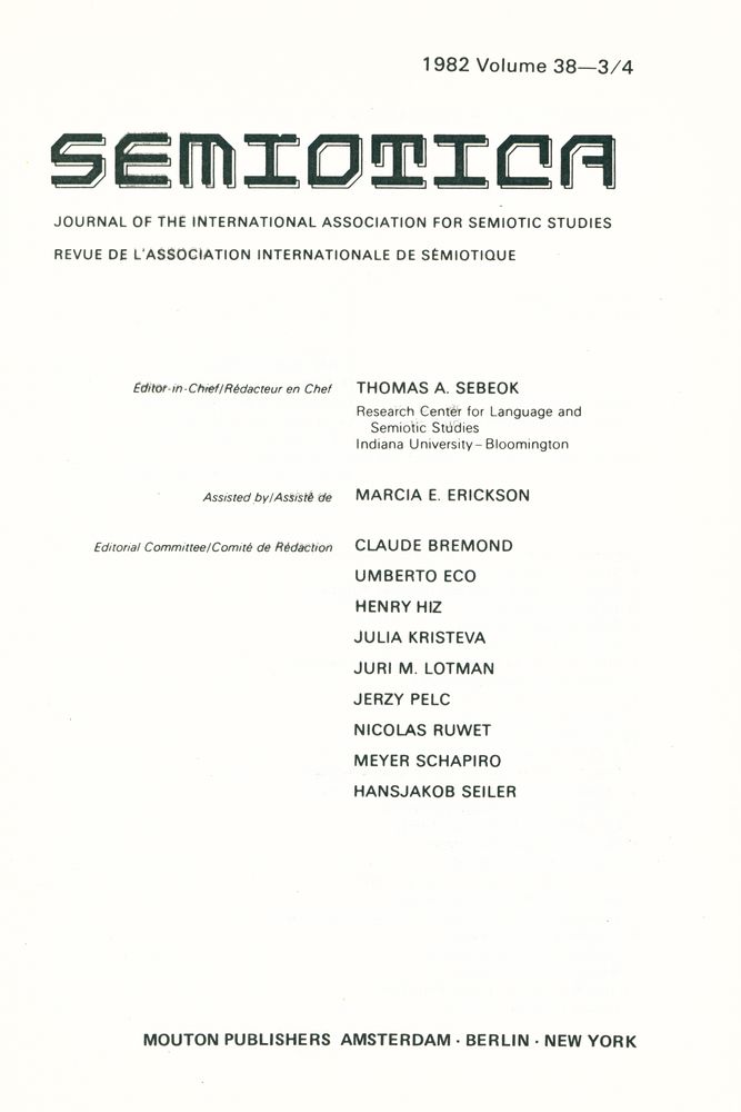 『SEMIOTICA』 1982 Volume 38 - 1/2 3