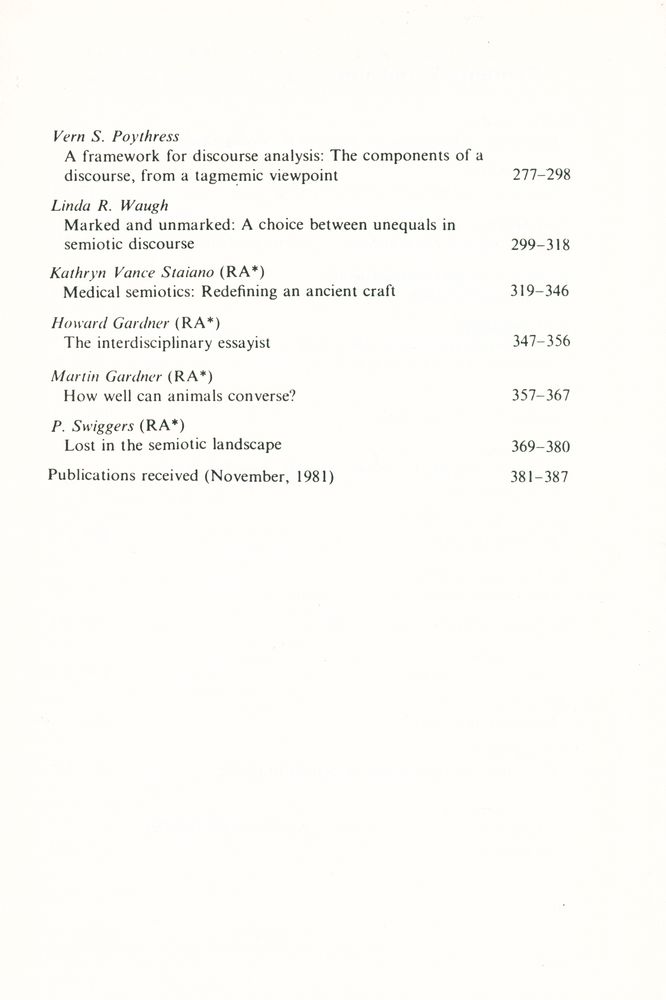 『SEMIOTICA』 1982 Volume 38 - 1/2 5