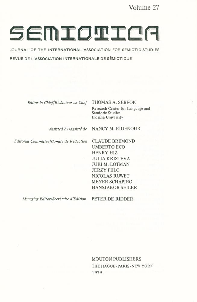 『SEMIOTICA』 Volume 27 2